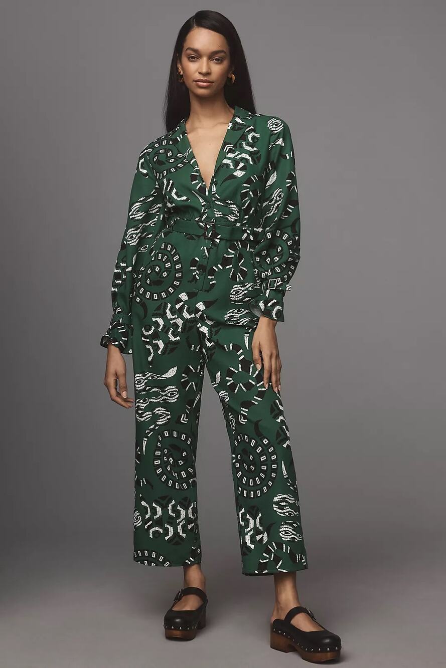 NWT Farm Rio x Anthropologie Printed Jumpsuit Size Large Retro Maximalist Chic
